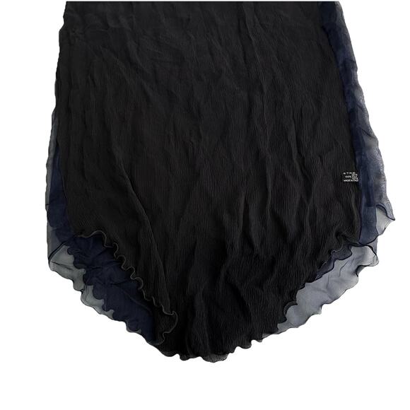 etro Italy 100% silk solid blue black crinkle Ruffle Hem scarf - Picture 12 of 16